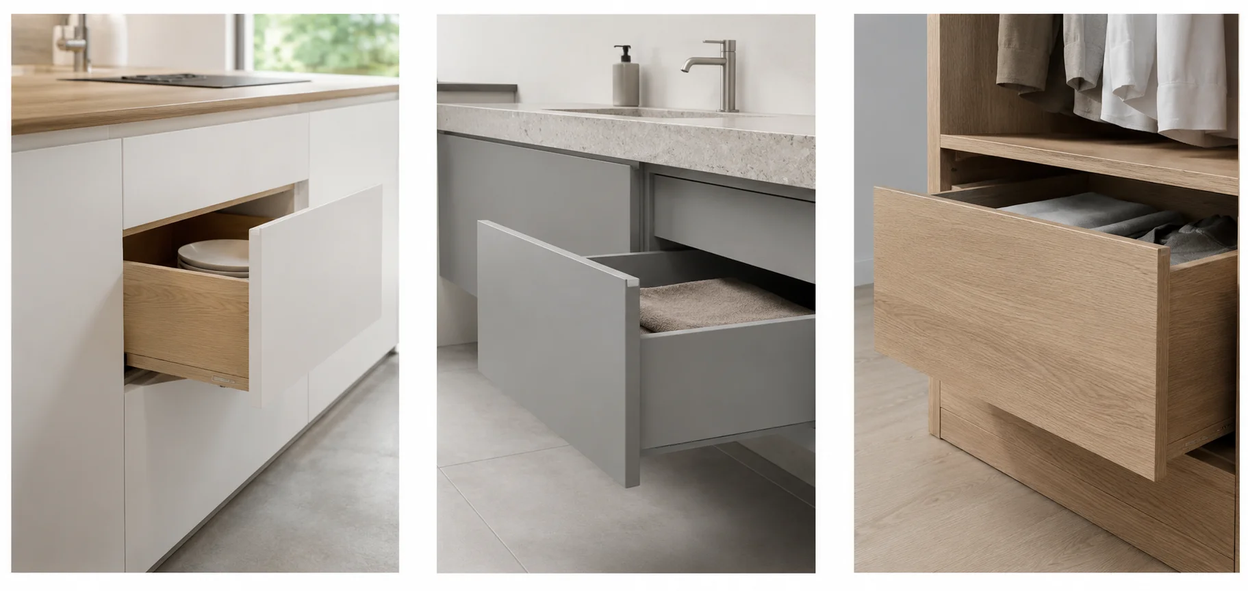 Hidden drawer slides in modern cabinet design